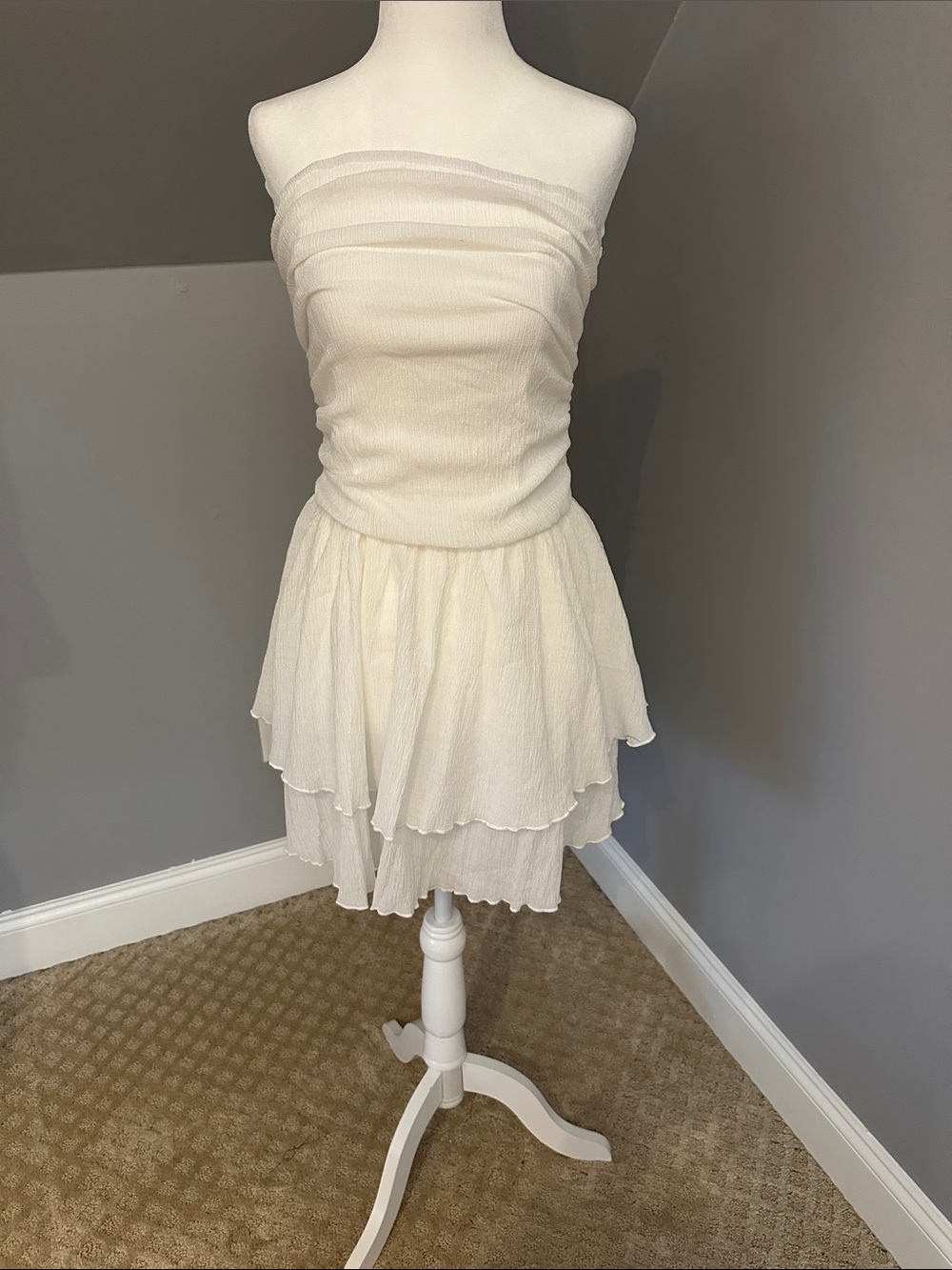 Cider Strapless Ivory Tiered Mini Dress